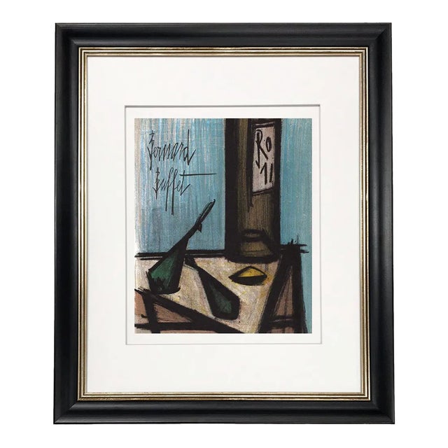 Bernard Buffet Original Lithograph Still Life With Bottle 1967 Framed For Sale