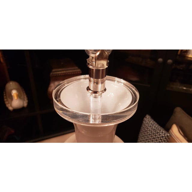 Mid-Century Modern Green Ceramic Lamp With Translucent Square Base For Sale - Image 3 of 10