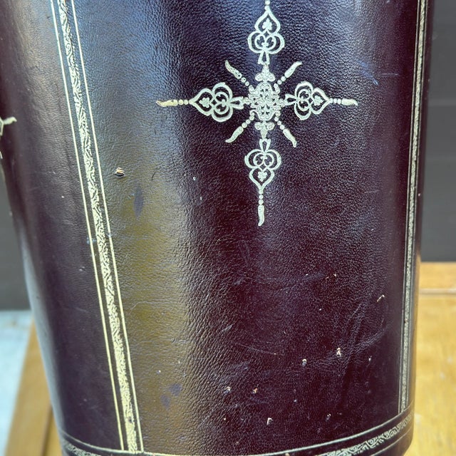 Mid-Century Tooled Oxblood Leather Wastebasket For Sale - Image 12 of 12
