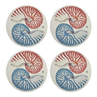 Nautilus Coral Tuqoise, 16" Round Pebble Placemats, Set of 4 For Sale