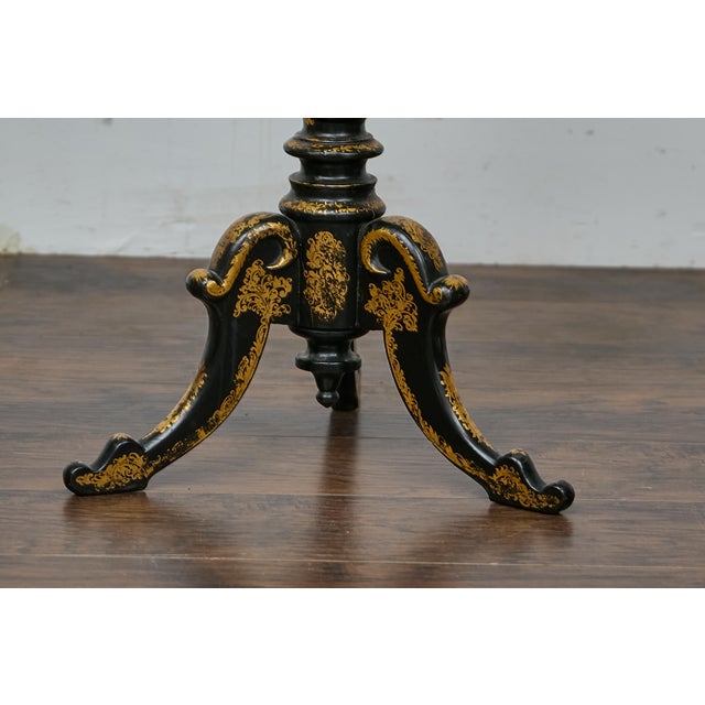 English Ebonized Barley Twist Pedestal Table with Zebra Hide and Gilt Detailing For Sale - Image 10 of 12