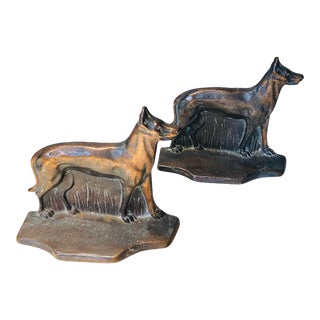 Vintage Bronze Dog Bookends - a Pair For Sale