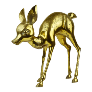 Mid 20th Century Standing Large Heavy Brass Bambi Fawn Deer Sculptures