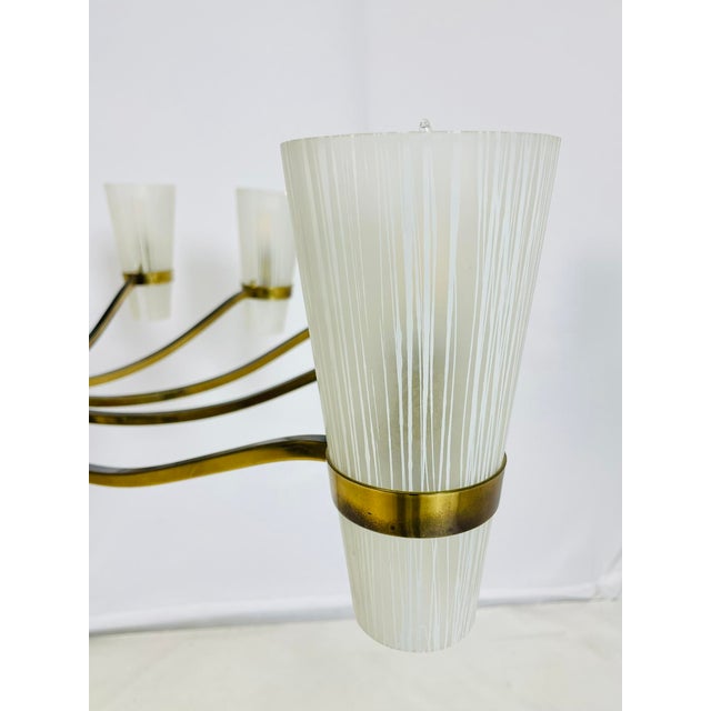 Metal Brass & Murano Glass 12-Arm Chandelier by Stilnovo, Italy 1970's For Sale - Image 7 of 12