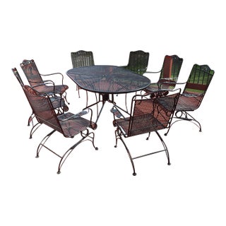 Mid-Century Woodard Briarwood Wrought Iron Dining Set With Eight Spring Chairs, Attributed For Sale