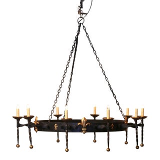 Early 20th Century French Wrought Iron Ten-Light Chandelier With Fleurs-De-Lys For Sale