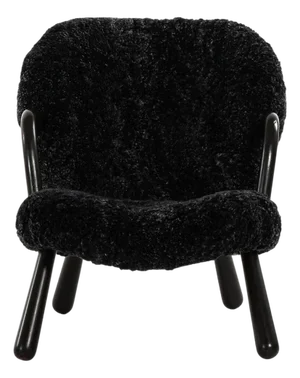 Clam Easy Chair in Black Colored Wood and Sheepskin by Arnold Madsen, 1944