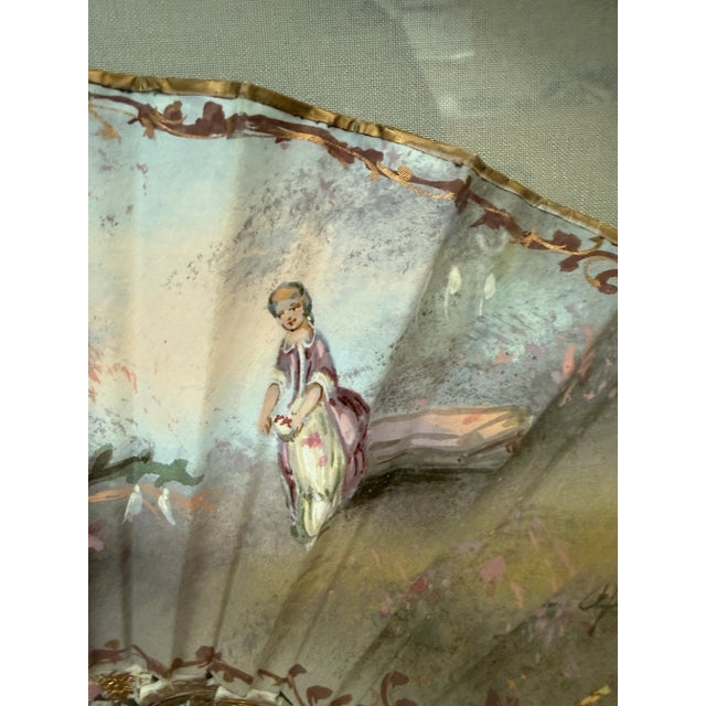 Antique Hand-Painted Ladies Hand Fan, Framed For Sale - Image 11 of 12