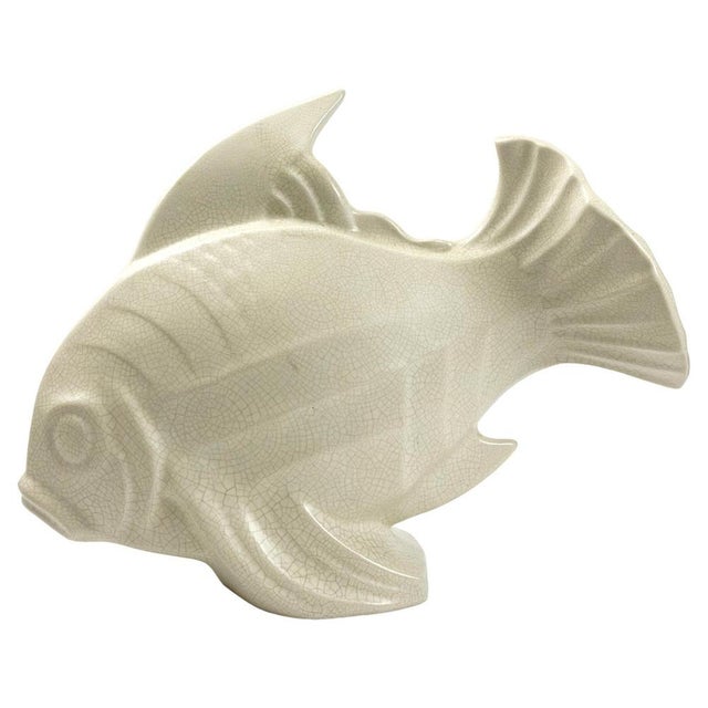 Art Deco Craquele Ceramic Koi Fish Sculpture by Lejan for Orchies, France, 1930s For Sale - Image 12 of 12