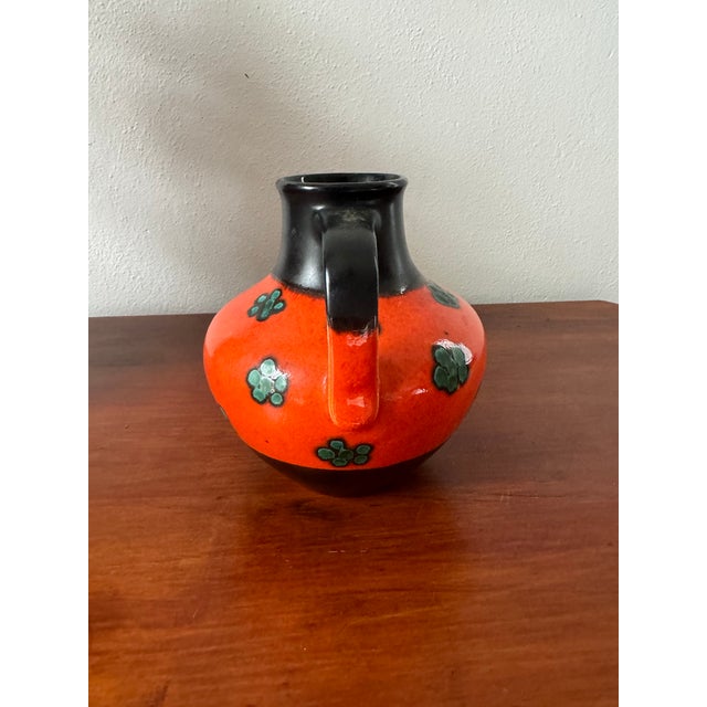 Mid-Century Modern Carstens Tönnieshof Vintage Mid Century West German Orange Vessel With Teal Flowers For Sale - Image 3 of 8