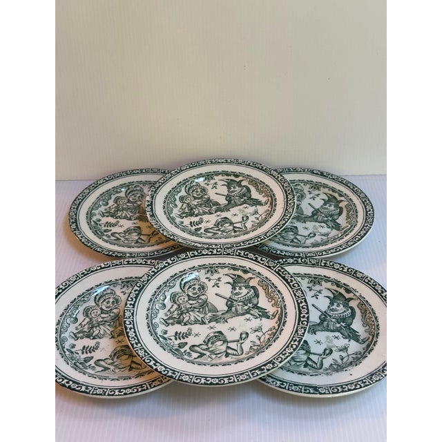 Antique Victorian "Punch and Judy" Transferware Set of Six(6) 5.5" Diameter Plates by Allerton & Sons of England For Sale - Image 10 of 14