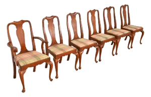 Henkel Harris Queen Anne Solid Cherry Wood Dining Chairs, Set of Six