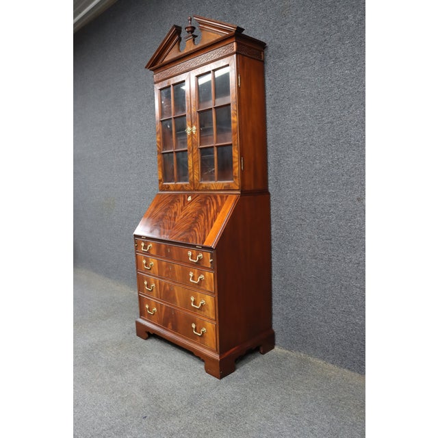 Traditional Council Craftsmen Mahogany Secretary Bookcase With Glass Doors & Drop Front Desk For Sale - Image 3 of 14