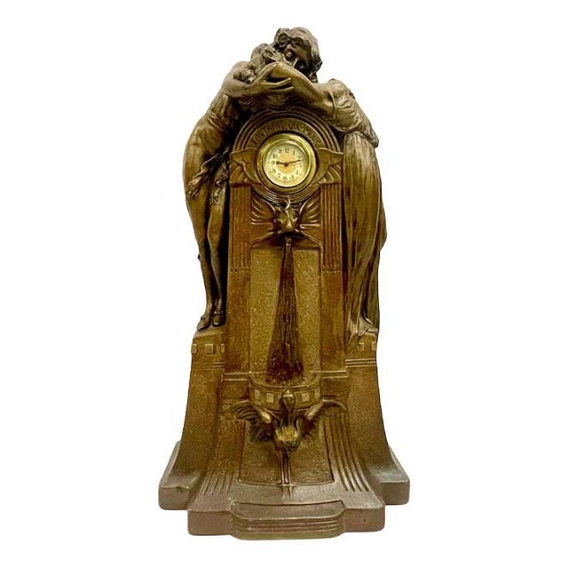 Large French Art Nouveau No 112 Fontaine De Labour Table Clock in Plaster from Lb Deposee, 1890s For Sale - Image 14 of 15