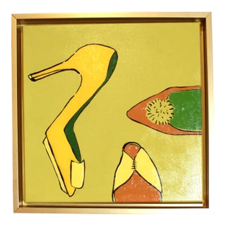 Yellow Shoe Painting by Angela Chrusciaki Blehm Titled Fetish Lime For Sale