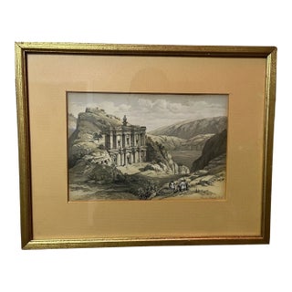 Antique 19th C. David Roberts Lithograph The Monastery Petra Framed For Sale
