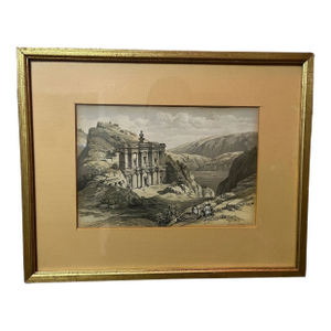 Antique 19th C. David Roberts Lithograph The Monastery Petra Framed