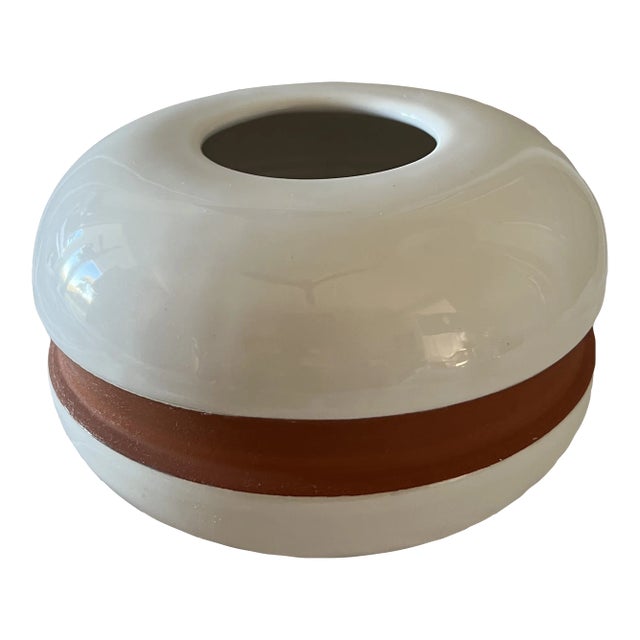 Mid Century Modern White Round Vase Made in Portugal For Sale