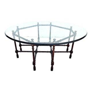 Vintage Baker Style Tortoise Shell Faux Bamboo & Glass Coffee Table For Sale