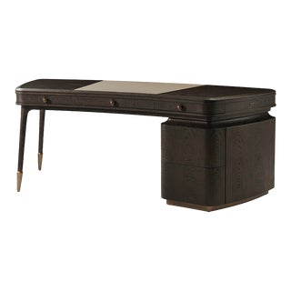 Theodore Alexander Steve Leung Cigar Club Oak Curved Legacy Desk Leather Top For Sale