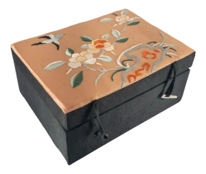 Late 20th Century Chinese Pink Silk Embroidered Jewelry Box