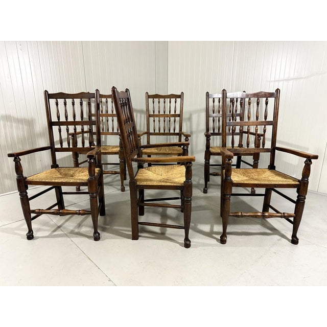 Brown Lancashire Dining Armchairs, 1890s, Set of 6 For Sale - Image 8 of 18
