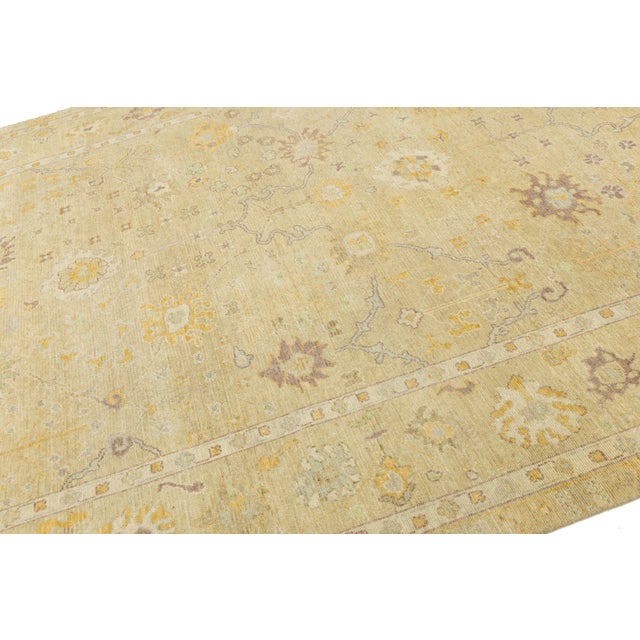 2010s 8 X 10 Handmade Contemporary Floral Oushak Style Wool Rug in Tan For Sale - Image 5 of 10