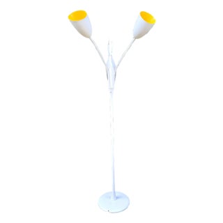 1960s Mid-Century Modern 2-Light Cattail Floor Lamp With Adjustable Gooseneck Arms For Sale