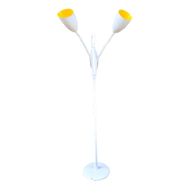 1960s Mid-Century Modern 2-Light Cattail Floor Lamp With Adjustable Gooseneck Arms For Sale