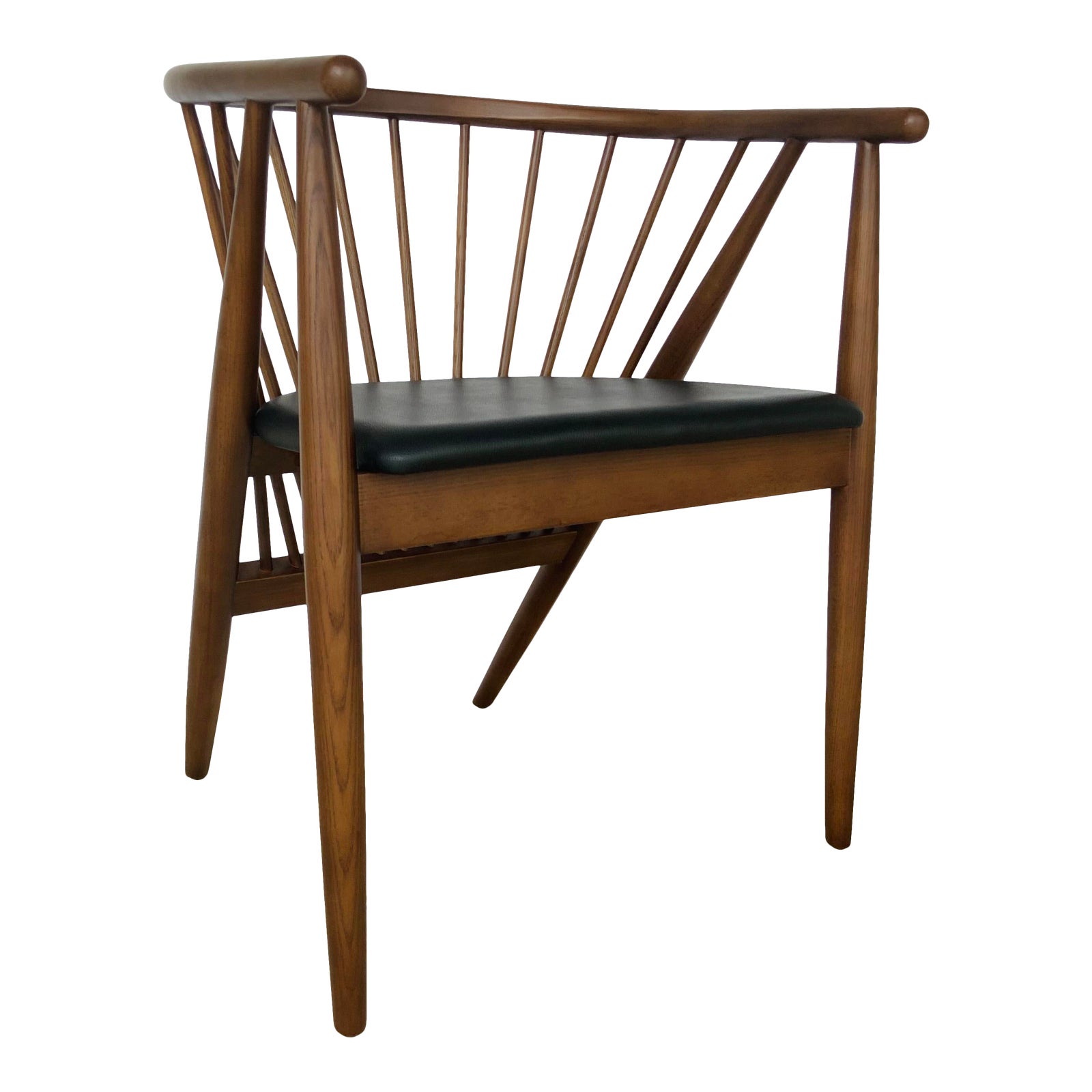 MidCentury Modern Style Black Leather Spindle Occasional Chair Chairish