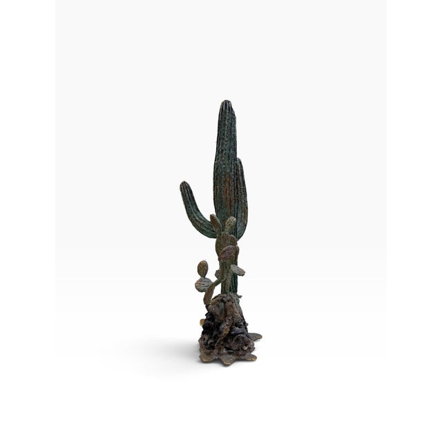 1980s Monumental 42" Martin Borja Brutalist Bronze Saguaro & Prickly Pear Cactus on Smoky Quartz Base For Sale In West Palm - Image 6 of 9