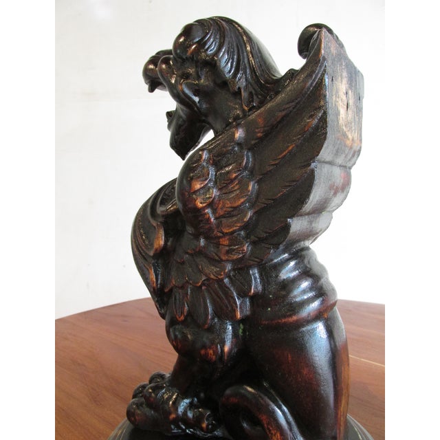 19th Century English Carved Wooden Griffins on Stands, a Pair For Sale - Image 11 of 15