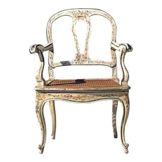 Vintage Regency Venetian Hand Painted Cane Chair For Sale