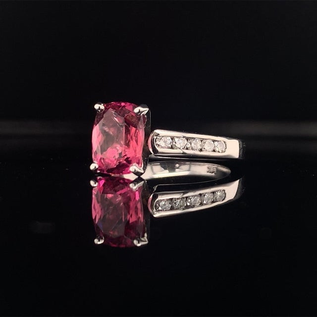 Diamond Rubellite Tourmaline Ring 3 TCW 14k Gold Certified For Sale - Image 9 of 10