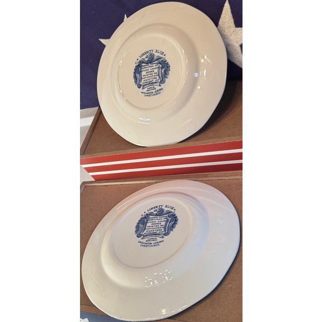 1970s Vintage Liberty Blue “Washington Leaving Christ Church” Plates – Staffordshire Transferware, Americana Decor - a Pair For Sale - Image 5 of 5