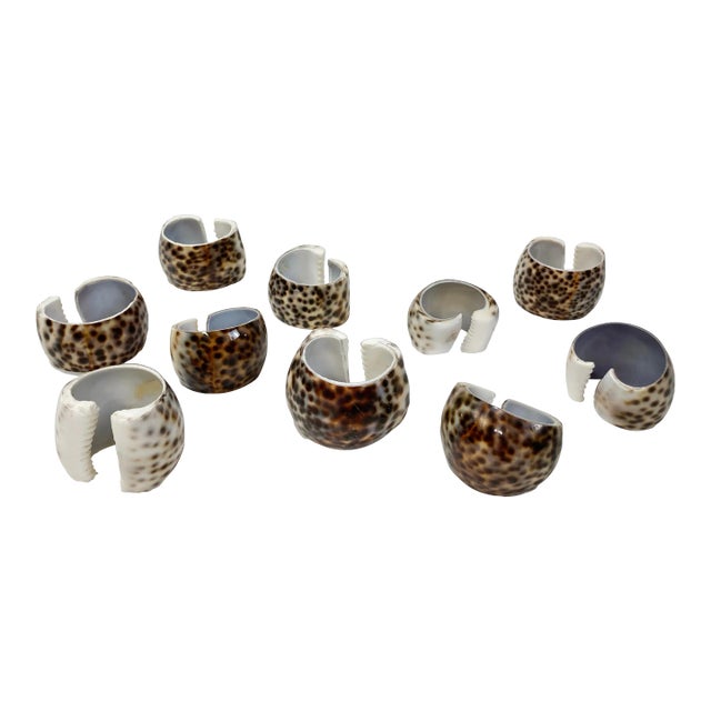 Vintage Tiger Cowrie Shell Napkin Rings, Set of 10 For Sale