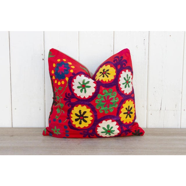 1950s Veeda Vintage Suzani Square Pillow For Sale - Image 5 of 9