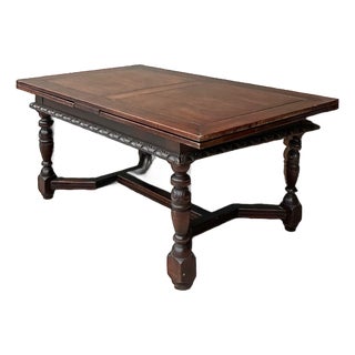 Vintage Carved Wood Extension Dining Table For Sale