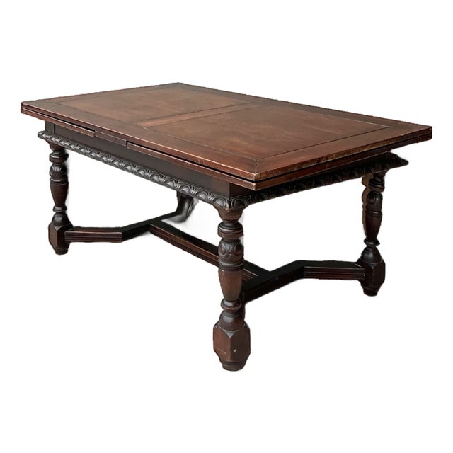 Vintage Carved Wood Extension Dining Table For Sale