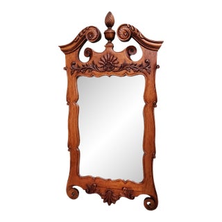 Vintage Queen Anne Style Carved Wood Beveled Wall Mirror For Sale