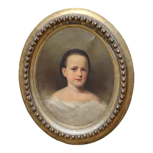 Early 20th Century Antique Oval Realistic Portrait of a Young Lady