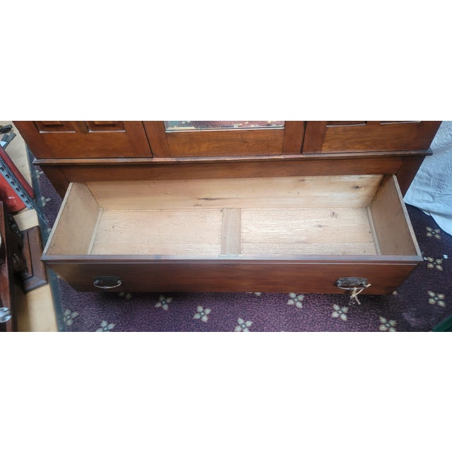 Victorian Antique Art Nouveau Victorian Walnut Armoire With Mirror For Sale - Image 3 of 8