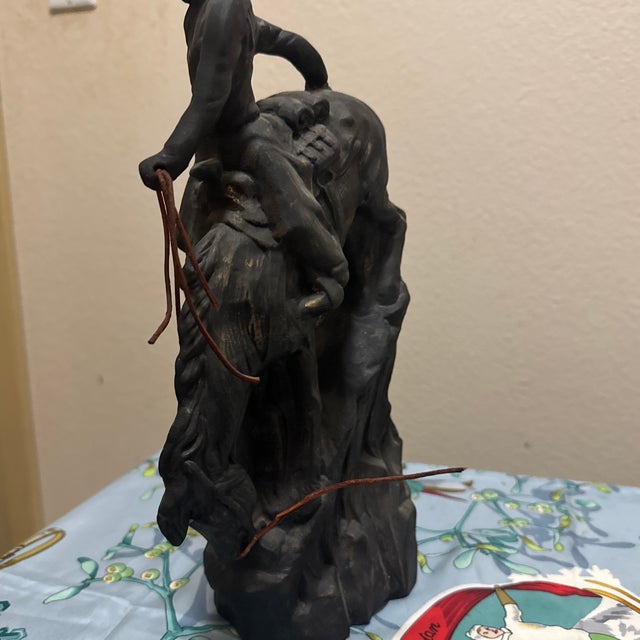 1970s Vintage Ceramic Matte Black Cowboy Statue – Western Decor Figurine For Sale - Image 5 of 11