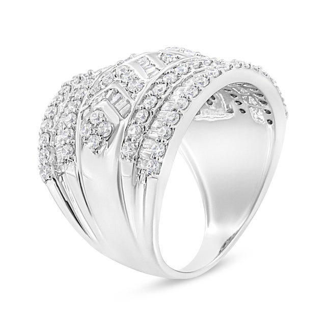 Contemporary .925 Sterling Silver 2.0 Cttw Diamond Edge Multi-Row Ring Band ( J-K Color, I3 Clarity) - Ring - Size 9 For Sale - Image 3 of 5