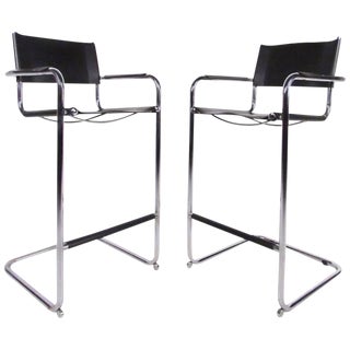 Mid-Century Chrome & Leather Cantilever Bar Stools For Sale