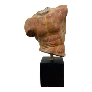 Vintage Hand-Carved Stone Male Torso Sculpture Signed Alva, 1991 For Sale