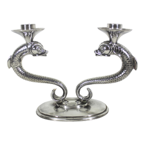 Rare Vintage Sterling Silver Koi Fish Candelabra Candleholder Sea Monsters Hallmarked