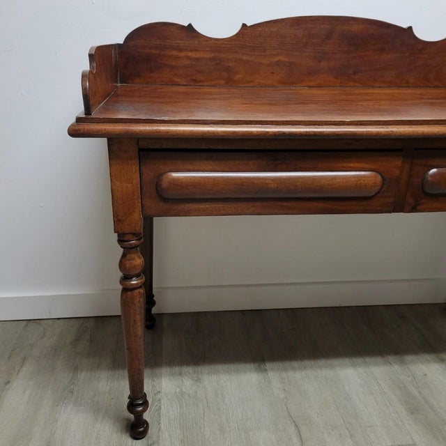 English Antique English Georgian Mahogany Gallery Writing Desk With Two Drawers, Circa 1830 For Sale - Image 3 of 12