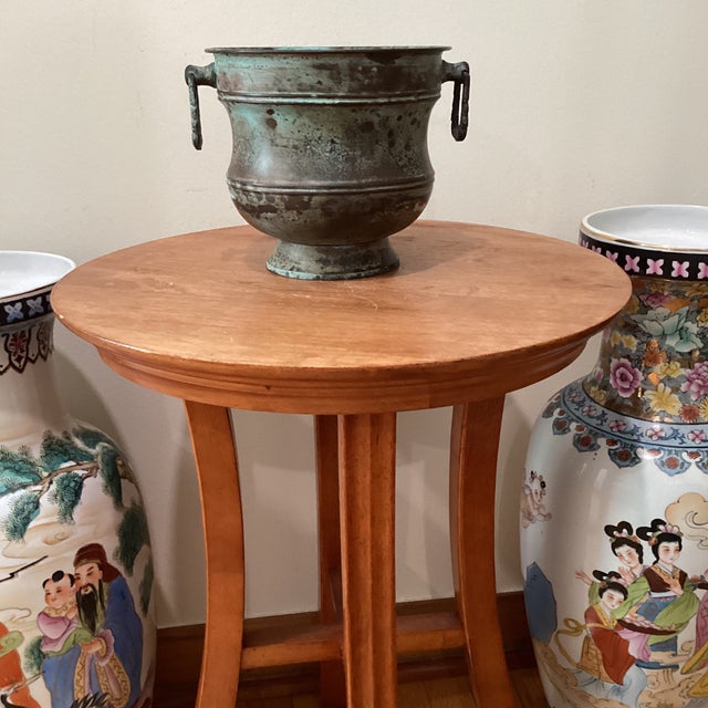 Vintage Rustic Brass Jardiniere Pot/ Planter in Verdigris Patina For Sale - Image 12 of 12