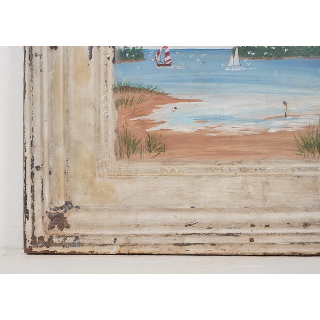 Hand Painted Scenic Sailboat Tin Ceiling Wall Panel For Sale - Image 6 of 7